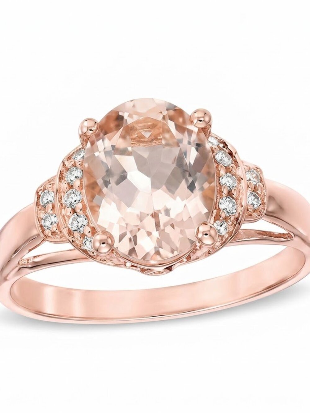 STUNNING Oval Morganite and 1/10 CT T.W Diamond Ring 10K Rose Gold Size 5 NEW